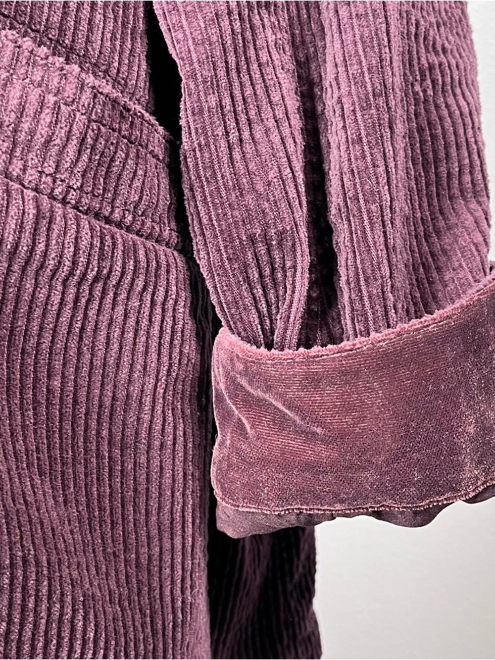 J. Jill Purple Corduroy Coat Hooded Button-Up Long Jacket Velvet Plum Spring - Picture 9 of 11